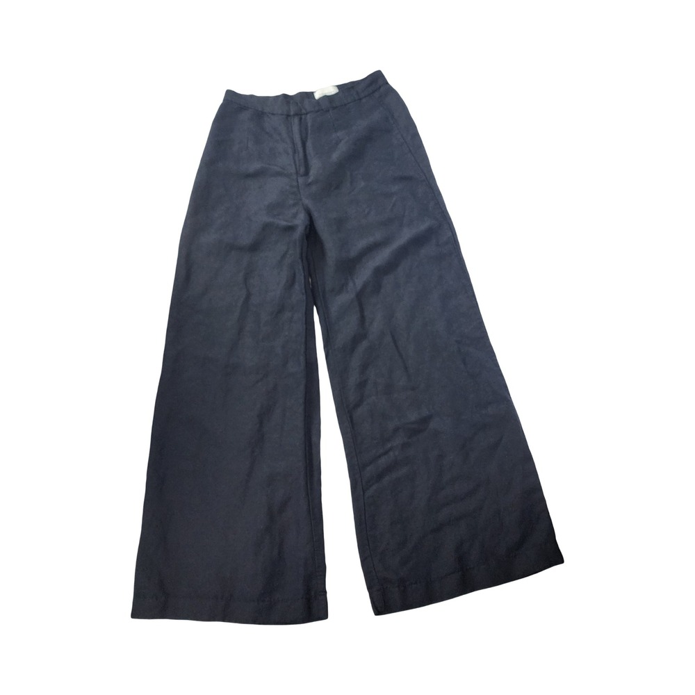 HM Linen Blend Wide Leg Trousers Navy Blue High Rise Pants Womens Size 8
